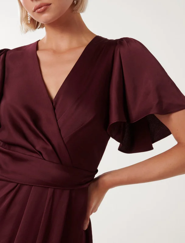 forever new  ESTELLE Solid Flutter Sleeves Midi Dress for Women | Best Price UAE